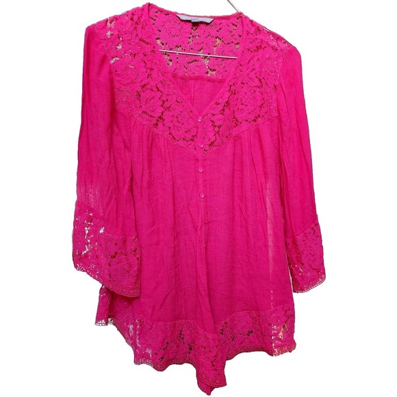Dark Pink Lace Oversized Top Boho Hippie Chic Size 1X Valerie Stevens - Picture 1 of 7